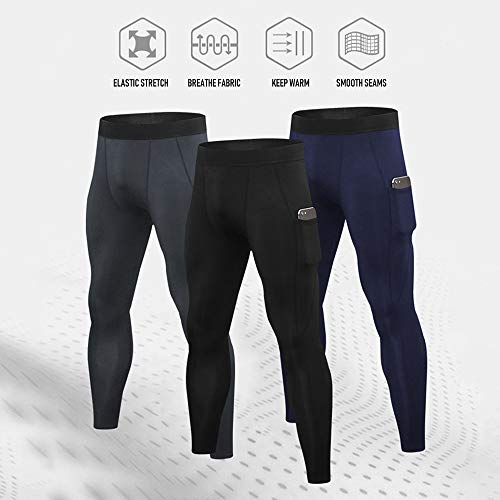 Calças de compressão masculina,KKcare Pacote de 3 calças masculinas leggings de corrida academia fit