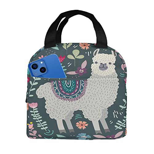 Zoczos Cute Llama Men Lunch Bag Lovely Alpaca Floral Cartoon Mammal Animal Lunch Bag For Picnic Boating Beach Fishing Work #TOP1
