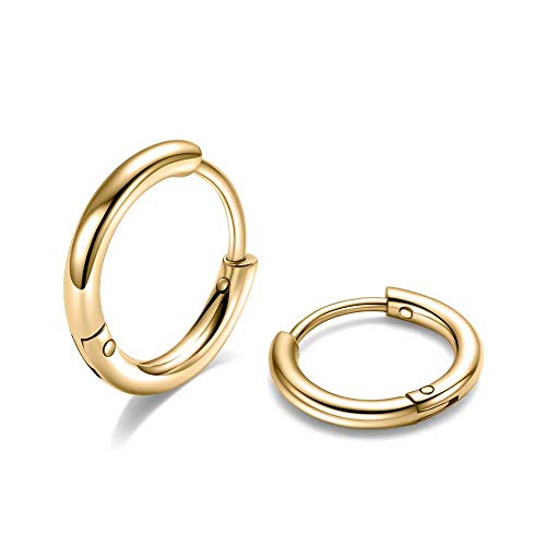 Image of Huggie Hoop Earrings for Women Men - 316L Surgical Stainless Steel 6mm 8mm 10mm Mens Ear Hugging Hoop Earrings for Cartilage Gold Black 20G 18G Hypoallergenic Second Hole Sleeper Hoop Earrings