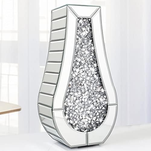 ALLARTONLY Crushed Diamond Mirror Vase Crystal Silver Glass Stunning Decorative Vase Flower Luxury for Home Décor. Can’t Hold Water.