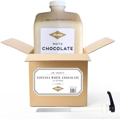 Fontana White Chocolate Mocha Sauce (63 fl oz) – Premium White Chocolate Flavoring for Coffee, Lattes, Desserts & Baking – Includes Dispensing Pump – Kosher Certified – By Dr. Variety