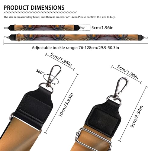 Image of Wide Bag Straps Replacement Crossbody Brown Flower Guitar Straps for Handbags /Purses /Messenger /Duffel Bags Backpack Straps Boho Replacement Adjustable Length from 30 inch to 50.3 inch