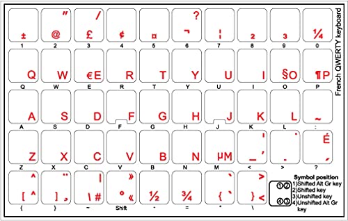 Sticker teclado francés QWERTY canadiense rojo transparente miniatura 1