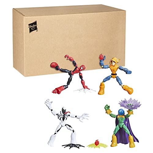 Spider-Man Marvel Bend and Flex Action Figure Toy, and Anti-Venom Vs. Marvel's Mysterio and Hobgoblin, Frustration Free Packaging (Amazon Exclusive), Multicolor, 4 Count (Pack of 1) with Accessories