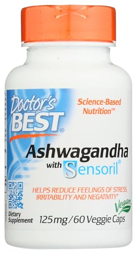 Doctor's Best Ashwagandha with Sensoril, Vegan Friendly, Gluten Free & Non-GMO, 60 Veggie Capsules (Pack of 1)