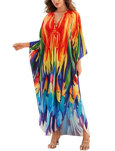 Image of KECVOT Kaftan Dresses for Women Plus Size Batwing Sleeve Caftans Long Bathing Suit Cover Up Maxi Beach Dress Loungewear