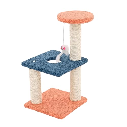 登りタワー 猫タワー 猫用爪とぎ スリム 据え置き サイザル麻 つめとぎ 爪研ぎ 麻紐 椅型 厚底 人気 おしゃれ かわいい 安定性 転倒防止 省スペース ピンク/イエロー (ピンク)