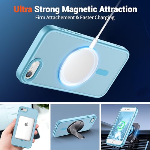 Image of SUPFINE Magnetic for iPhone SE Case 2022 (3rd) /2020 (2nd), iPhone 8 Case (Compatible with MagSafe) (Military Grade Drop Protection) Slim Translucent Matte Phone Case,Light Blue