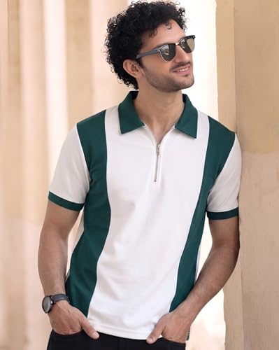 Image of AUSK Men Printed Polo Neck Cotton Blend T-Shirt (Regular Fit, Half Sleeve) || Tshirts for Mens