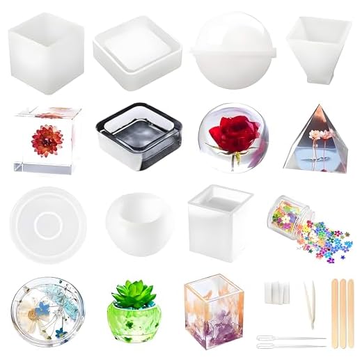 Resin Molds Silicone Kit 20Pcs,Epoxy Resin Molds Including Sphere,Cube,Pyramid,Square,Round, Used for Create Art,DIY,Ash trays,Coasters,Candles.Bonus Decorative Sequins and The Complete Set Tools