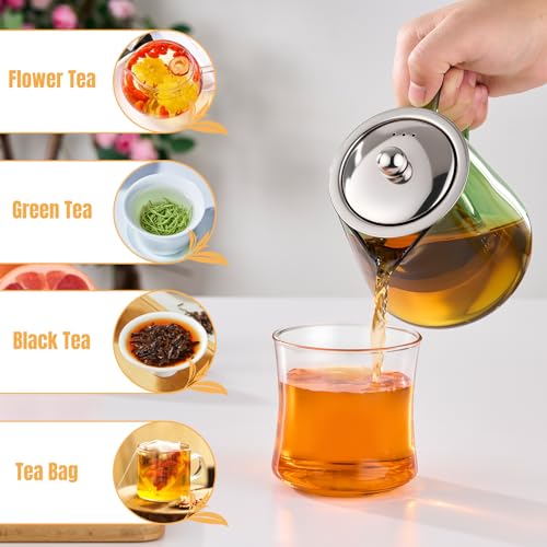 Image of PARACITY Glass Teapot Stovetop 32OZ, Borosilicate Clear Tea Kettle with Removable 18 /8 Stainless Steel Infuser, Teapot Blooming and Loose Leaf Tea Maker Tea Brewer (Green, 550ML)