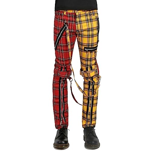 Prime Quality Men Bondage Straps Punk Split Leg Plaid Jeans Pant Alternative Rebel Rock Emo2