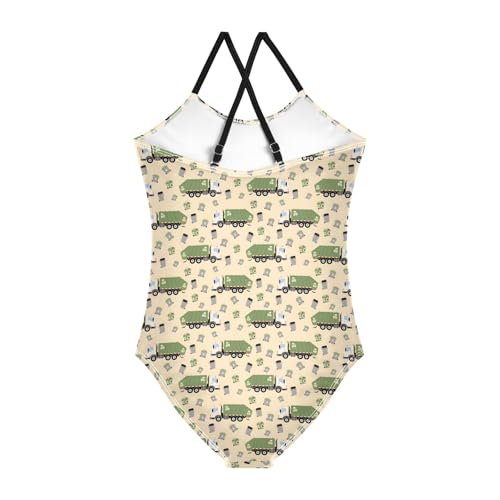 senya Girls Swimsuits One-Piece Swimwear Tie Bathing Suit Beach Summer Round Neck 3T Garbage Truck2
