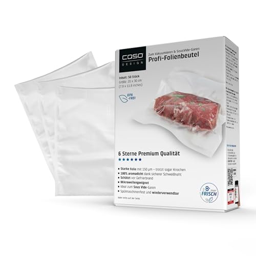 CASO 6 Sterne Profi-Folienbeutel 20x30 cm, 50 Beutel, Vakuumierbeutel für alle Vakuumierer, stark und reißfest ca.150 μm, Vakuumbeutel Lebensmittel Vakuumiergerät, BPA-frei