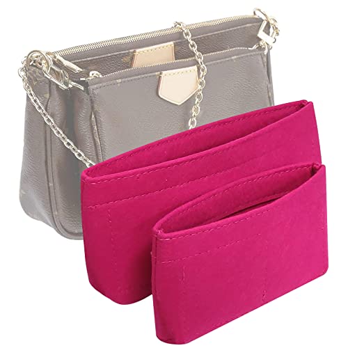 Vercord Felt Purse Organizer Insert Pochette Handbag Insert Bag in Bag for Multi Pochette Accessories Add Zipper Pocket Rose