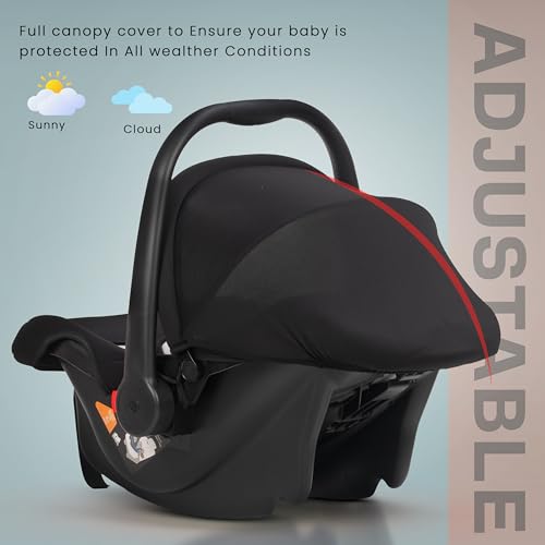 Image of Baybee Premium Baby Carry Cot for Newborn 0-15 Months, 4-in-1 Multipurpose Infant Rocker & Car Seat with Adjustable Handle, Safety Belt & Canopy | Travel Carrycot & Baby Car Seat | Weight Capacity Upto 25 Kgs (Black /Grey)