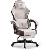 【年末年始特典】Dowinx ゲーミングチェア ファブリック 通気性 幅広座面 オフィスチェア デスクチェア オットマン付き 椅子 テレワーク 疲れない 145°リクライニング ポケットコイル パソコンチェア ソファの座り心地 pcチェア メイラードブラウン LS-66D50F-07