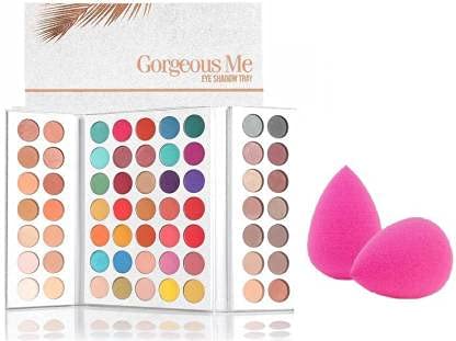 D.B.Z. Gorgeous me Eye Shadow 63 colors eye shadow palette,2 Pcs Makeup Sponge Blender (Set of 3) Multicolor, Shimmery, Matte & Glitter Finish
