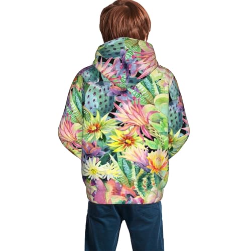 Watercolor Blooming Cactus Kid Hoodies Boys Sweatshirts Girls Pullover with Pocket4
