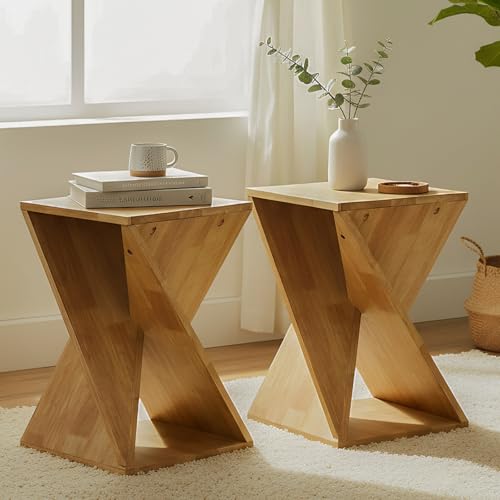 Cagnolier Beistelltisch 2er Set,Klein Couchtisch,Quadratisch Beistelltisch,Beistelltische mit Stauraum,für Wohnzimmer und Schlafzimmer,Balkon,Mit einzigartigem Spiralförmigem Standfuß,40.6x40.6x61cm