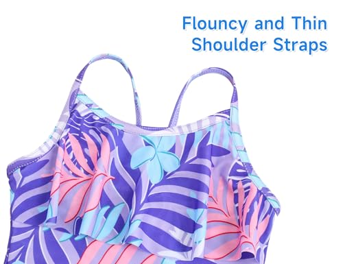 Image of Girls Tankini Swimsuit UPF50+ Ruffle 2 Piece Bathing Suit Full Coverage Kids Swimwear Ages 2-14 Years