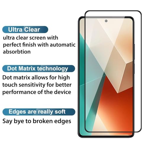 Image of DD SON Tempered Glass Screen Protector Compatible For Redmi Note 13, Redmi Note 13 Pro (Black) (11D) With Edge-To-Edge Protector Coverage And Easy Installation Kit