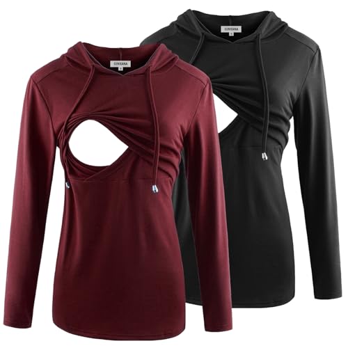 Image of GINKANA Women's Nursing Hoodie Sweatshirt Long Sleeves Breastfeeding Maternity Tops Casual Clothes