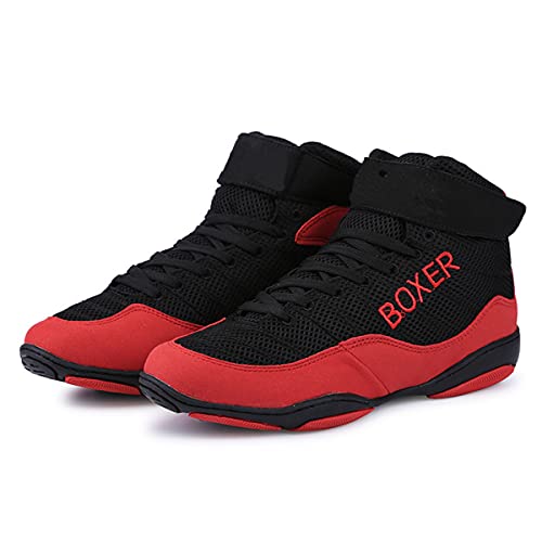 DAMANDO Women's Boxing Shoes, Ladies Wrestling Shoes Breathable Female Kickboxing Sneakers Non Slip Boxers Footwear for Fitness,Red,6 UK
