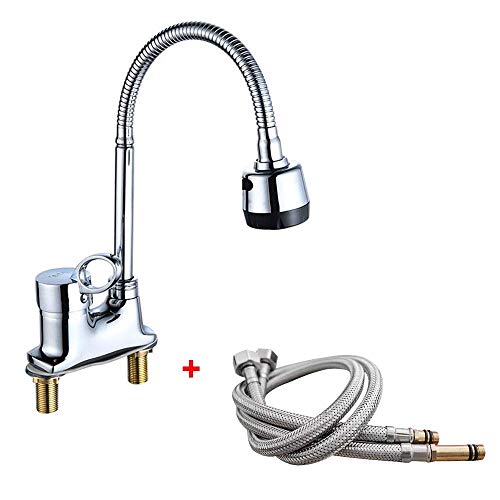 Mischventil Universalrohr Zweilochwaschbecken Mischbatterie 360 ​​Grad drehbarer Auslauf Küchenarmatur Bad, Hebel Heiß- und Kaltwasser
