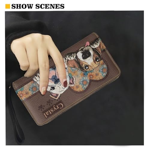Image of Bulopur Personalized Name Wristlet Wallet for Women Beagle Pug Dog Clutch Purse PU Leather Zipper Credit Card Wallet Coin Cash Holder Ladies Handbags Halloween Gifts for Dog Lovers