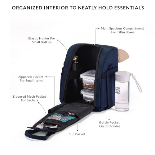 Image of Carriall Nova Lunch Bag for Office /Tiffin Bag for Daily Use, Office, College, School & Picnic | Easy to Clean & Easy to Carry | Spill-Resistant, Detachable Strap | 6.7L | Men & Women | Navy Blue