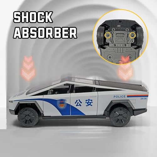Image of 1:24 Scale Die-Cast CyberTruck Police【Free Wheel】 with 6 Openable Doors,Steerable Tyres,Working Horn,Working Lights【Pack of 1】 (Black)