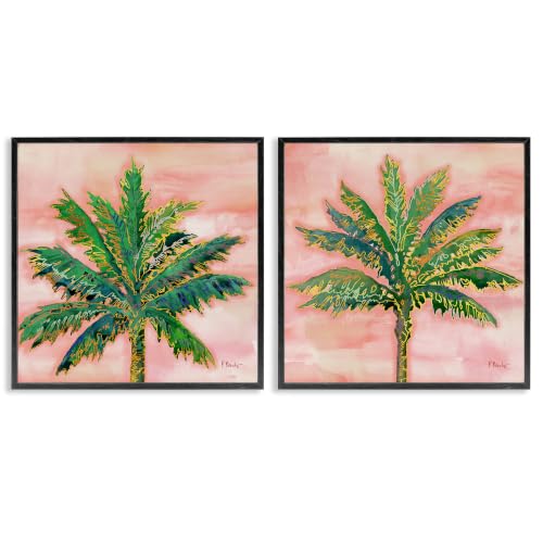 Tropical Palm Trees Glam Detail, 12 x 12 Inch Framed Giclée Print Set