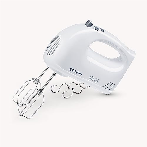 SEVERIN Batidora de mano potente, amasadora profesional con 5 velocidades, práctica batidora mezcladora con 2 varillas y ganchos de amasar de acero inoxidable, blanco/gris, HM 3820 - imagen 8