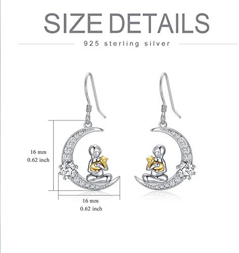 Sterling Silver Cat Dangle Drop Earrings for Women, Cat Gifts for Cat Lovers Women