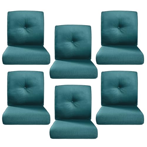Image of Luxury 4 inch Thick Outdoor Cushion Set of 6 - 22x24 Patio Furniture Cushions with 28D High-Density Foam, Water-Resistant & Fade-Resistant Fabric, Removable Covers for Patio Furniture Sofa -Peacock Blue