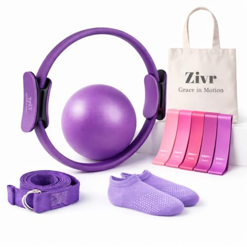 Zivr Home Pilates Workout Kit - Pilates Sets for Women and Full Body Toning, 15 Inch Ring and Ball Set, Workout Accessories for Women with Resistance Bands and Non-Slip Socks