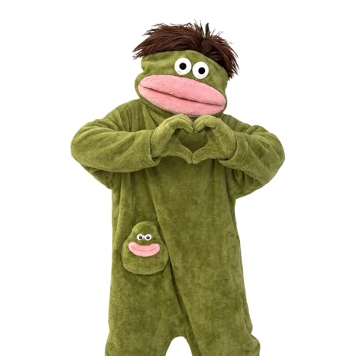 Quarcthyra Lustiger Big Mouth Monster Onesie für Erwachsene Plüsch Kapuzen-Pyjama Weicher Kuscheliger Schlafanzug & Loungewear Kostüm (M)