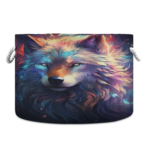 Round Glowing Eyes Wolf Animal Storage Basket Large Organizer Bin Laundry Hamper Toy Storage Basket with Handle for Nursery Clothes Toys 202b5169