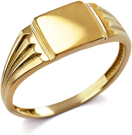 LA BLINGZ Polished Square Yellow Gold Baby Signet Ring for Kids and Toddlers 10K 14K