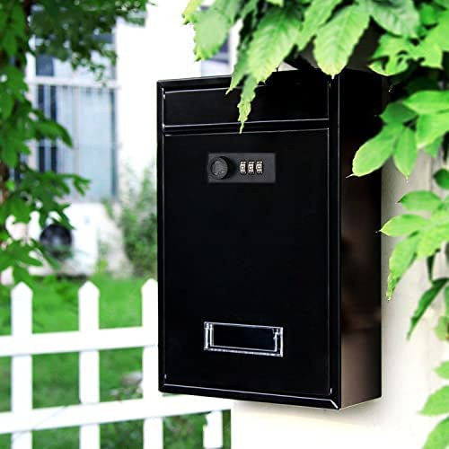 Buzón De Acero Resistente A La Lluvia - 8.4x21.7x30.2 Cm, Negro, Con Cerradura De Combinación, Para Exteriores