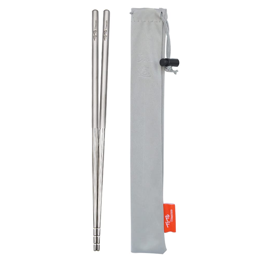 TiTo Solid Titanium Chopsticks for Camping Picnic and Hiking Reusable Lightweight Outdoor Tableware 1 Pairs (6x215mm)