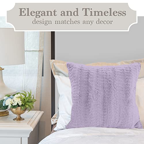 The Connecticut Home Company Throw Pillow Covers, 18X18 Set Of 2, Soft Faux Fur Decorative Pillowcase Sets, Luxury Home Décor Accent Square Pillows For Livingroom Sofa, Couch, Bedroom, Beds, Purple #TOP2