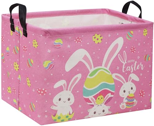 Image of Rectangular Easter Baskets Gift Basket Empty Pink Bunny Kids Storage Bin Baby Boy Basket Kids Toy Storage Bin Organizer Box Easter Room Decor for Home(Pink Easter)