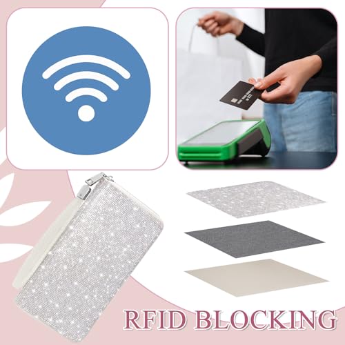 Image of MotiMind White Bling Gift Glitter Sparkly Wallet for Women Rhinestone /Pearl Wallet RFID Blocking Phone Purse Gifts for Mother's Day (Rhinestone)