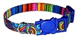 Psychedelic Swirls Cat or Kitten Collar - Colorful - Rainbow - Geometric - 100% Cotton - 3/8 Inch Wi