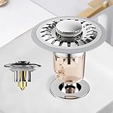 beefeed 35～61mm 洗面台 ポップアップ 排水栓 バスルーム用 ヘアキャッチャー付き【SUS304ステンレス＆純銅コア・ワンプッシュ開閉・目詰まり防止・掃除簡単・防臭・防虫・ゴムリング付・日本語説明書付き】シンク/洗面化粧台/浴槽用（シルバー）