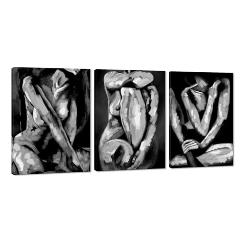 Novatique Vintage Nude Women Wall Art Sexy Wall Decor Sexy 3 Piece Set Black and White Nude Art Poster Abstract Naked Gril Picture Home Decor for Bedroom Bathroom, 12