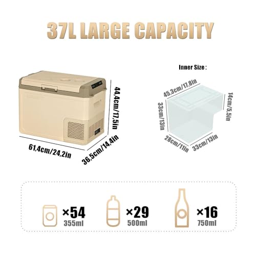 Alpicool GE40 37L Kompressor Auto Kühlbox Tragbar für Auto, LKW, Kompakter Camping Kühlschrank 12/24V DC Kühlbox für Reisen, Lebensmittel & Getränke,-20℃ bis 20℃