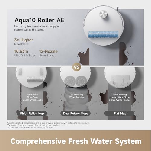 Image of DREAME Aqua10 Roller AE Robot Vacuum, Roller Mop Fresh Water Mopping, Carpet-Safe Roller Guard, Auto-Empty, 30,000Pa Suction, 212℉ Hot Water Mop Washing, Hot Air Drying, 100% Detangling, Voice Control